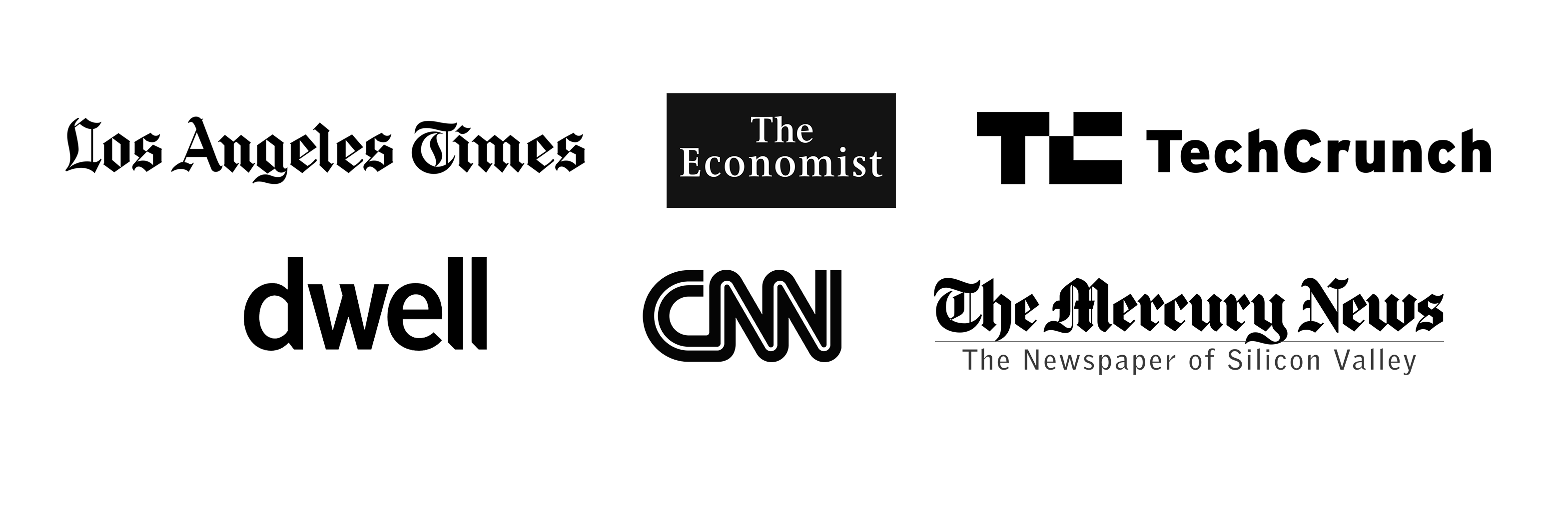 Homestead press logos — LA Times, The Economist, TechCrunch, Dwell, CNN, Mercury News