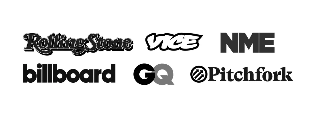 Photography press logos — Rolling Stone, Vice, NME, Billboard, GQ, Pitchfork