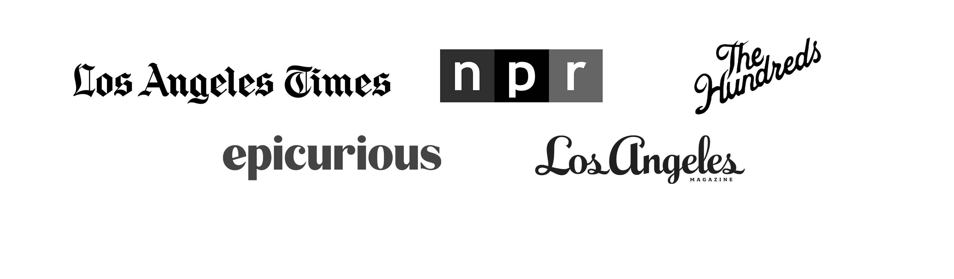 Tink's House press logos — LA Times, NPR, The Hundreds, Epicurious, LA Magazine