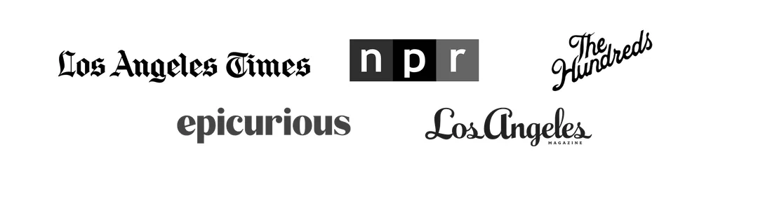 Tink's House press logos — LA Times, NPR, The Hundreds, Epicurious, LA Magazine